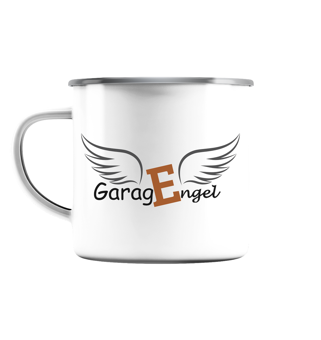 GaragEngel - Firmenlogo - 1 - Emaille Tasse (Silber)